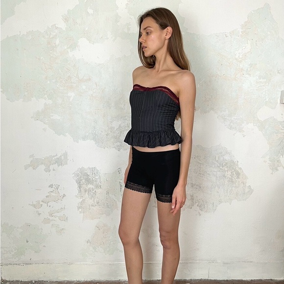 Lace Patchwork Striped Tube Top - Picture 2 of 4